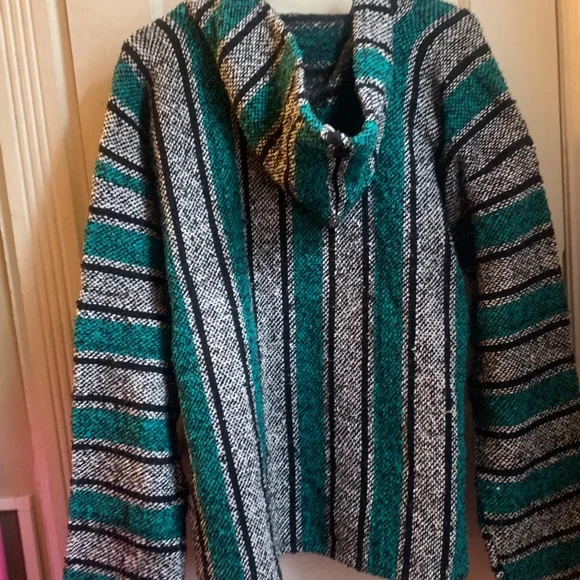 Men's Teal and Black Striped hoodie NWOT - Picture 3 of 3